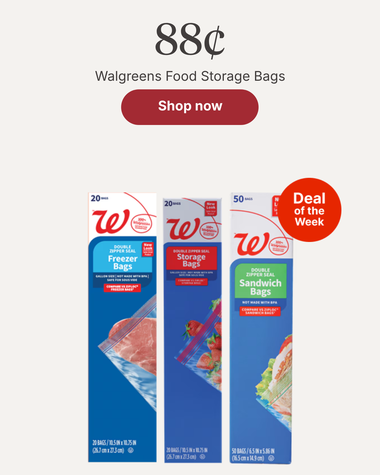 $0.88 Walgreens Food Storage Bags