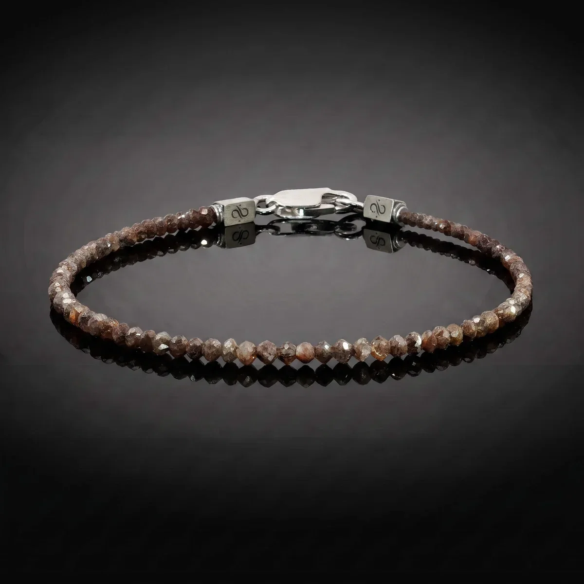Red-Brown Diamond Bracelet, 8 carat, hand-faceted 2 to 3mm dark red-brown diamonds