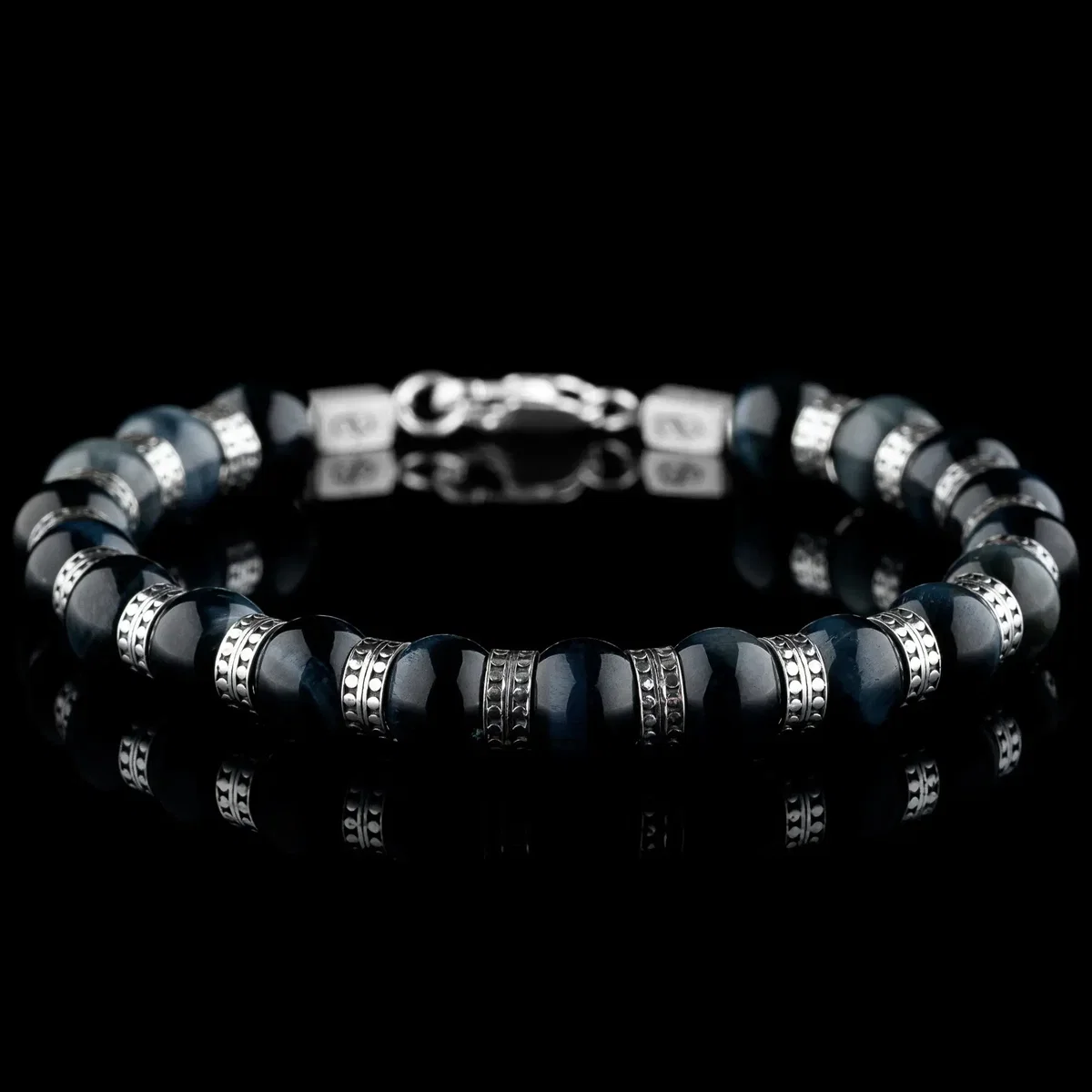 Blue Tiger Eye Bracelet III, 8mm, navy stone with a band of light running through it