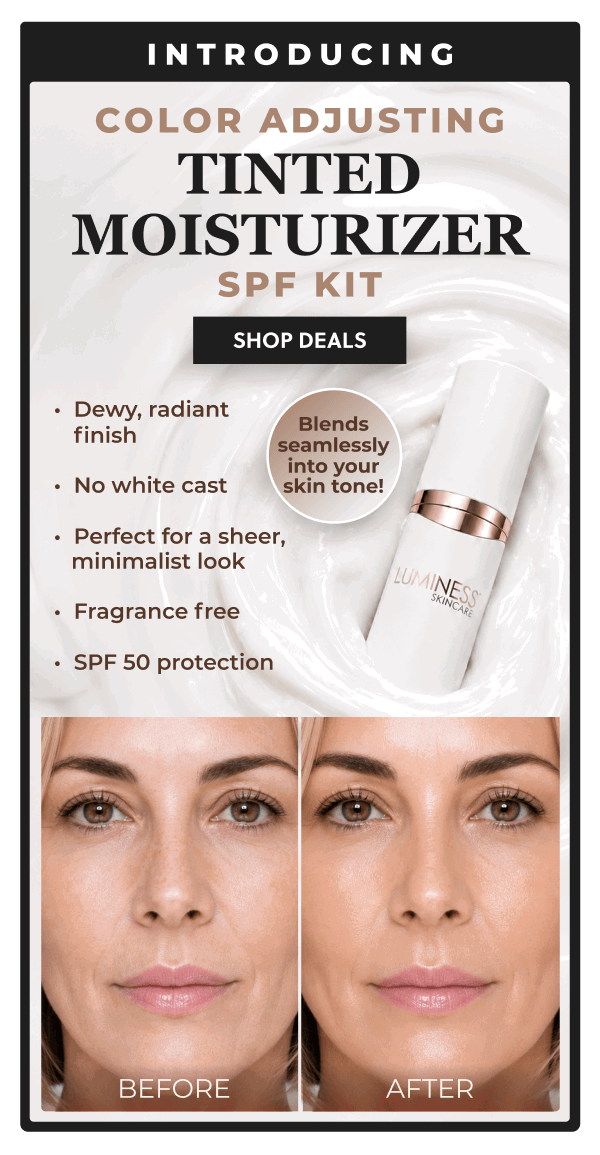 INTRODUCING COLOR ADJUSTING TINTED MOISTURIZER SPF KIT: Dewy, radiant finish. No white cast. Perfect for sheer, minimalist look. Fragrance free. SPF 50 protection.