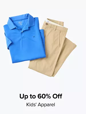 Up to 60% off kids apparel. Shop now. A blue polo shirt and khaki pants.