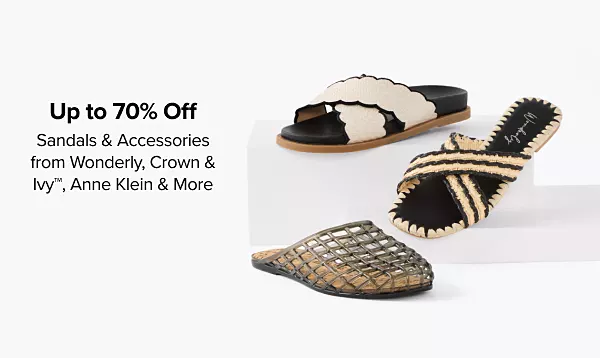 Up to 70% off sandals and accessories from Crown and Ivy, Wonderly, Anne Klein and more. Shop now. Various pairs of sandals.