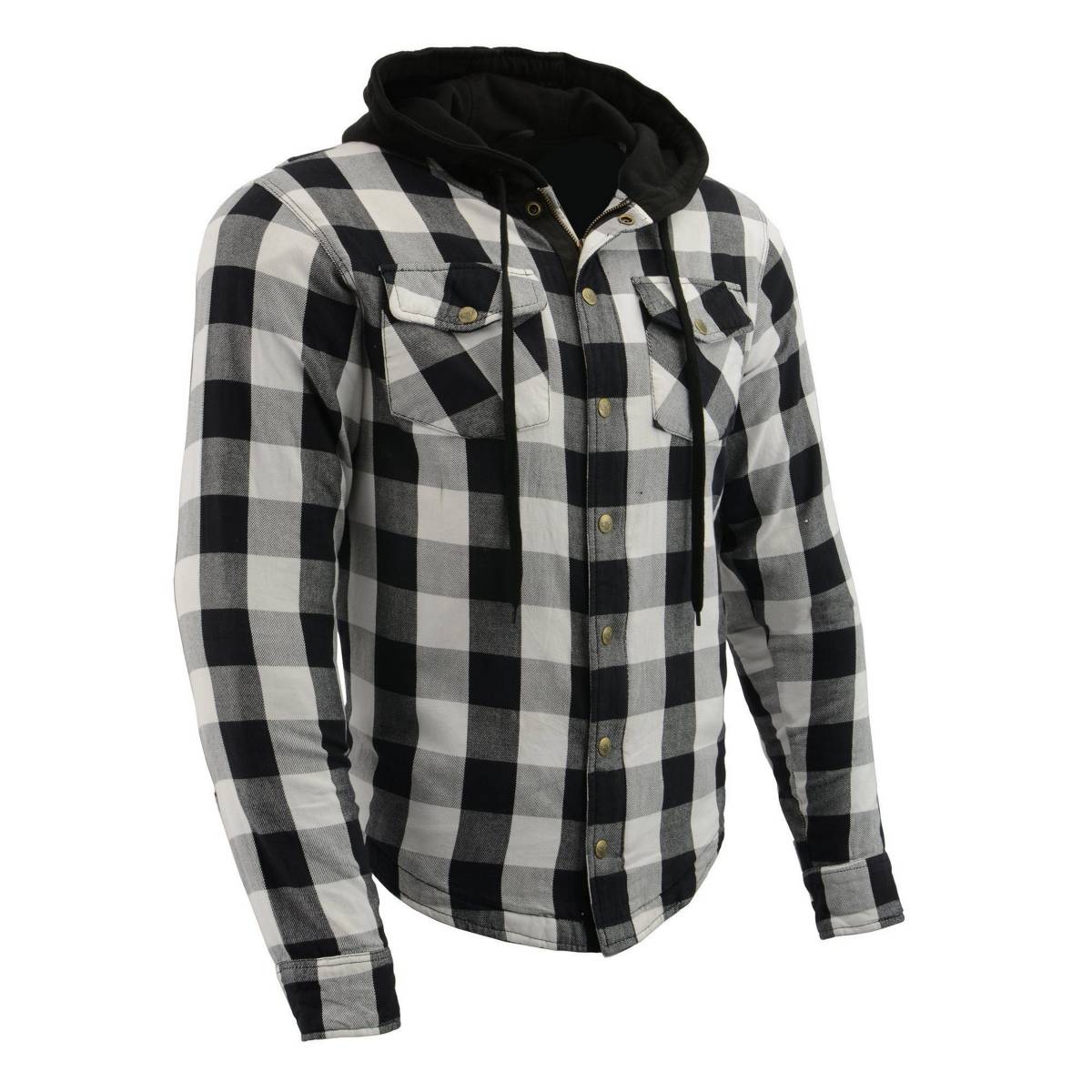 Image of Milwaukee Leather Men’s Othello Black & White Plaid Hooded Riding Shirt w/ CE Armor & Aramid Fiber Panels - MPM1629