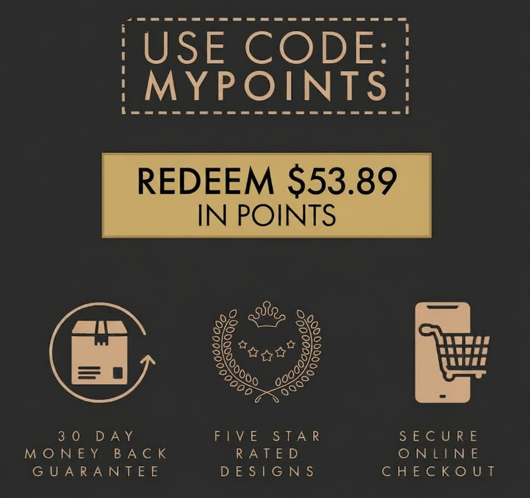 Image shows a discount code, redemption value, and icons for guarantee, ratings, and checkout.