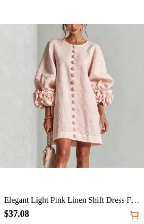 Elegant Light Pink Linen Shift...