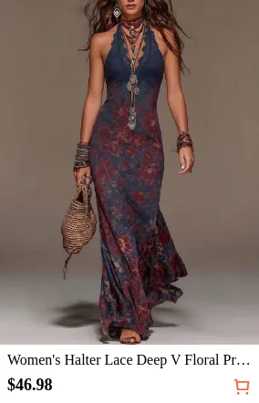 Women s Halter Lace Deep V Floral...