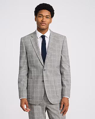 Extra Slim Gray Windowpane Stretch Suit Jacket
