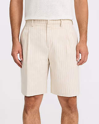 Baggy Striped Linen-Blend Pleated Stretch Suit Short
