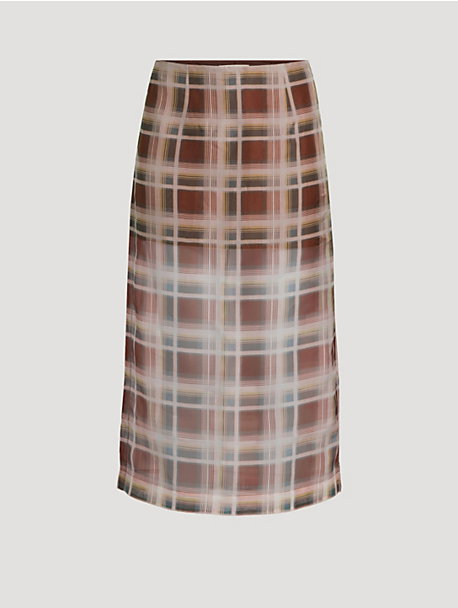 Organza Midi Skirt In Plaid Print
