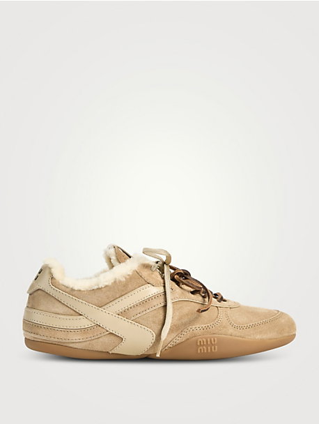 Gymnasium Shearling-Trimmed Suede Sneakers