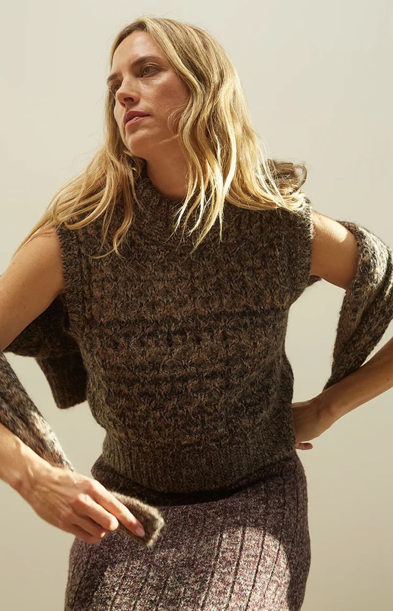 woman wearing ELEVEN SIX Ada Sweater Tank in Tweed