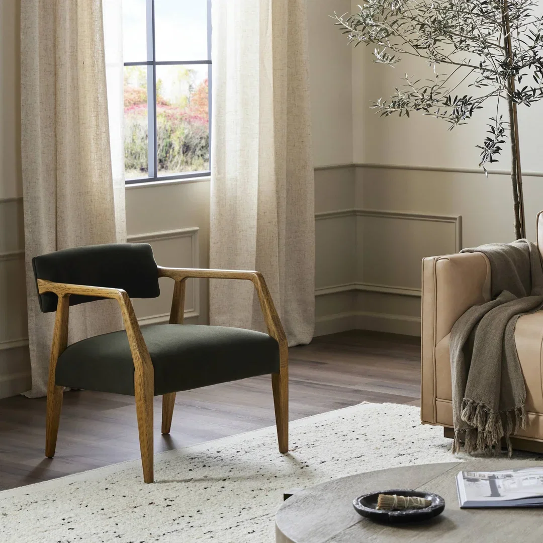 Berthe Oak Genuine Leather Armchair