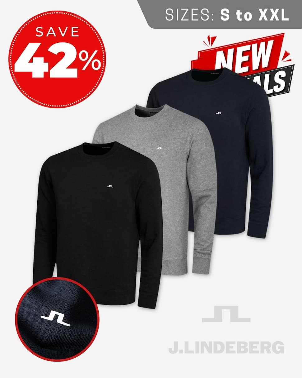 J.Lindeberg Mens 2026 M Crew Neck Long Sleeve Cotton Golf Sweater