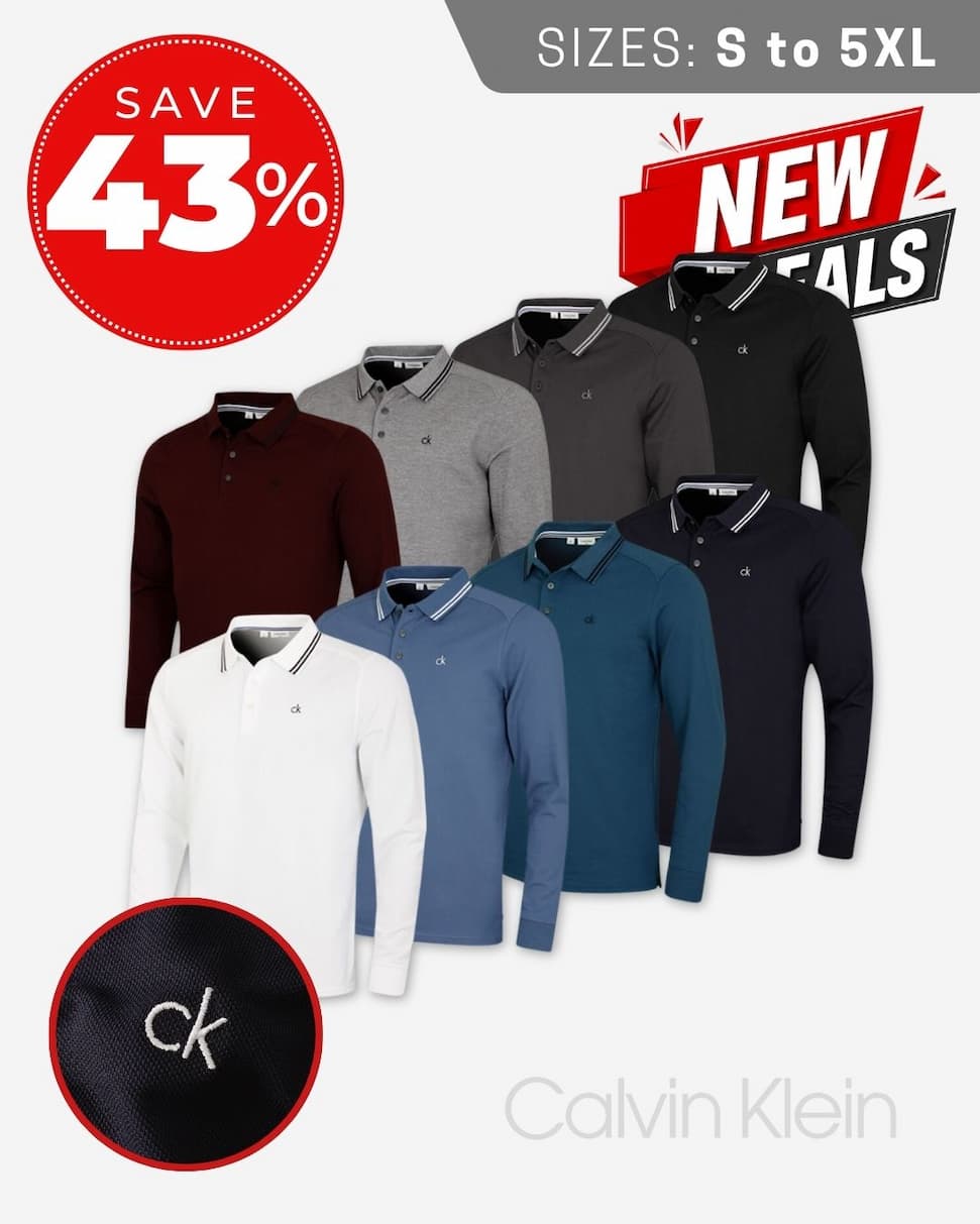 Calvin Klein Mens Campus Long Sleeve Stretch Tipped Polo Shirt