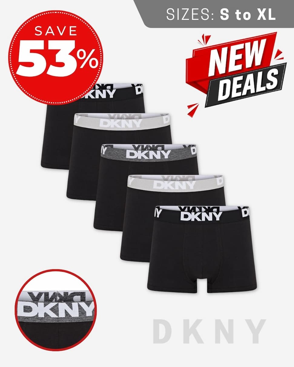 DKNY Mens Portland 5 Pack Breathable Cotton Trunk Boxer Briefs