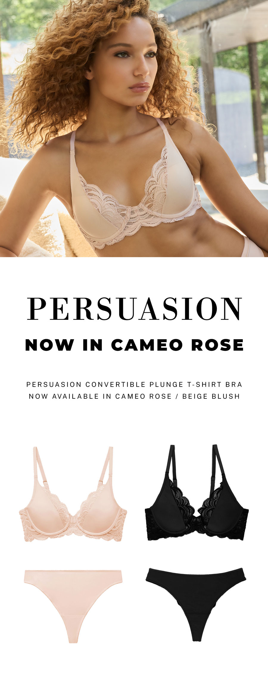 Persuasion Convertible Plunge T-Shirt Bra Now Available in Cameo Rose / Beige Blush
