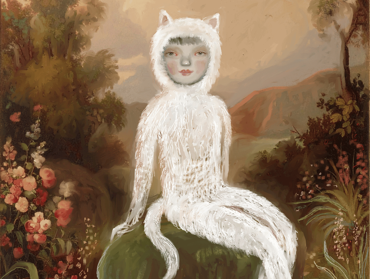 Painting of a child dressed like a cat