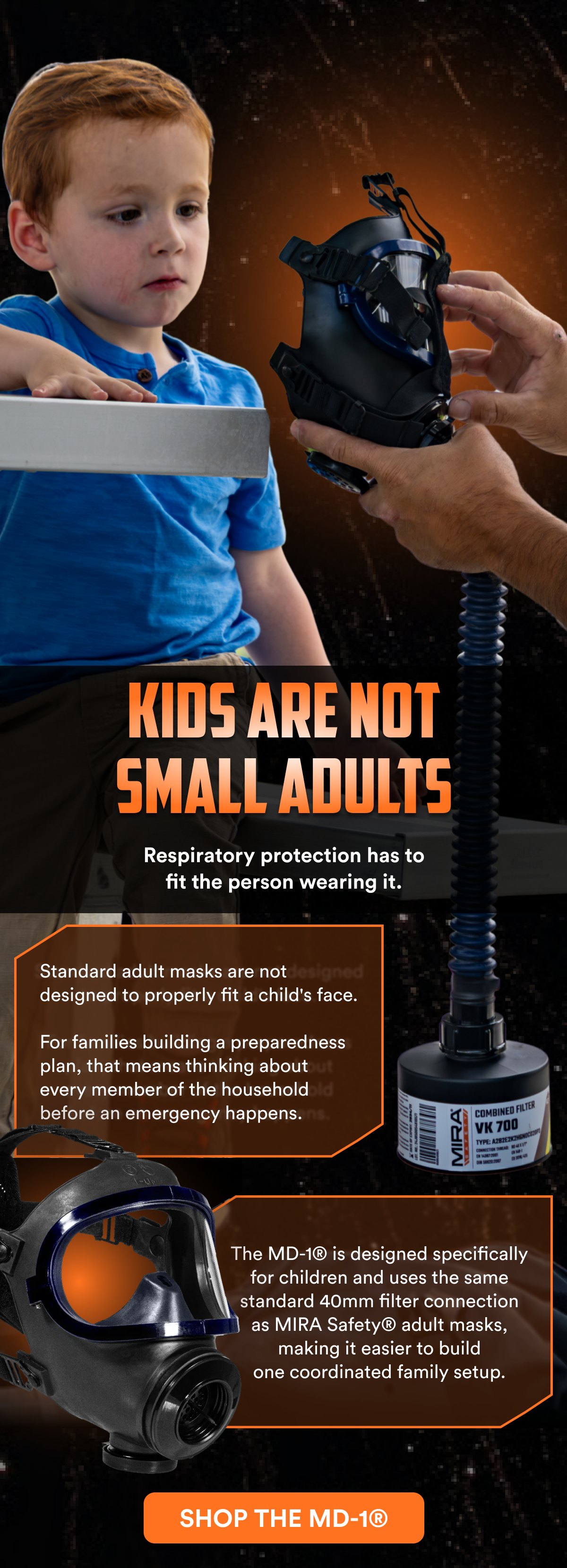 MIRA Safety® MD-1® Gas Mask For Kids - Full Face Respirator for CBRN Defense