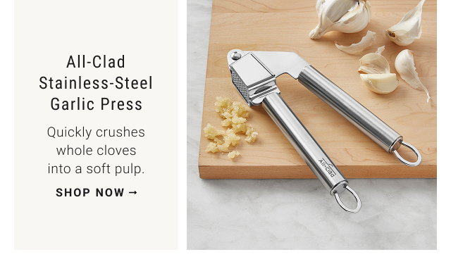 Rösle Garlic Press - Quickly crushes whole cloves into a soft pulp. - shop now