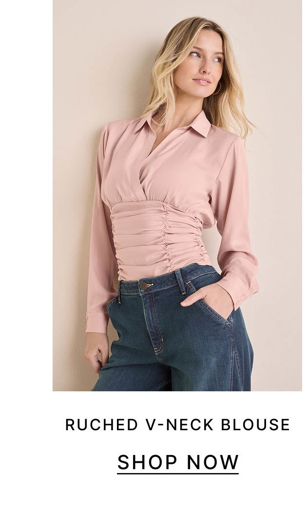Ruched V-Neck Blouse