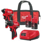 Milwaukee M12 BLPP2D-202B 2 Piece 12V Brushless Power Tool Kit, 2x 2.0Ah Batteries, Charger & Bag