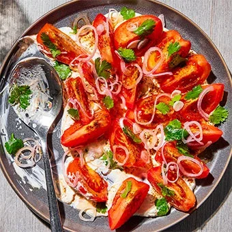 Spiced Tomato Salad with Creamy Garlic-Lime Dressing