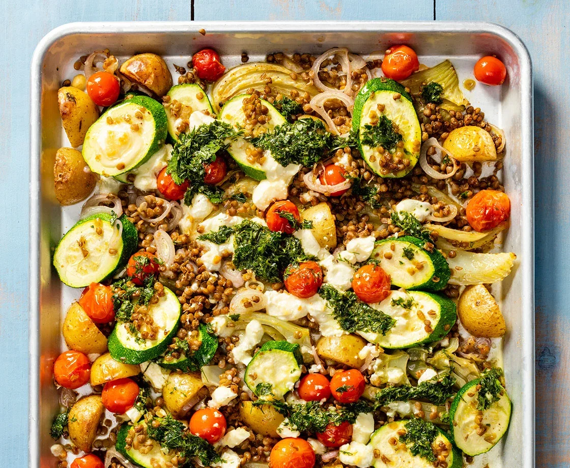 Sheet-Pan Summer Vegetables and Lentils