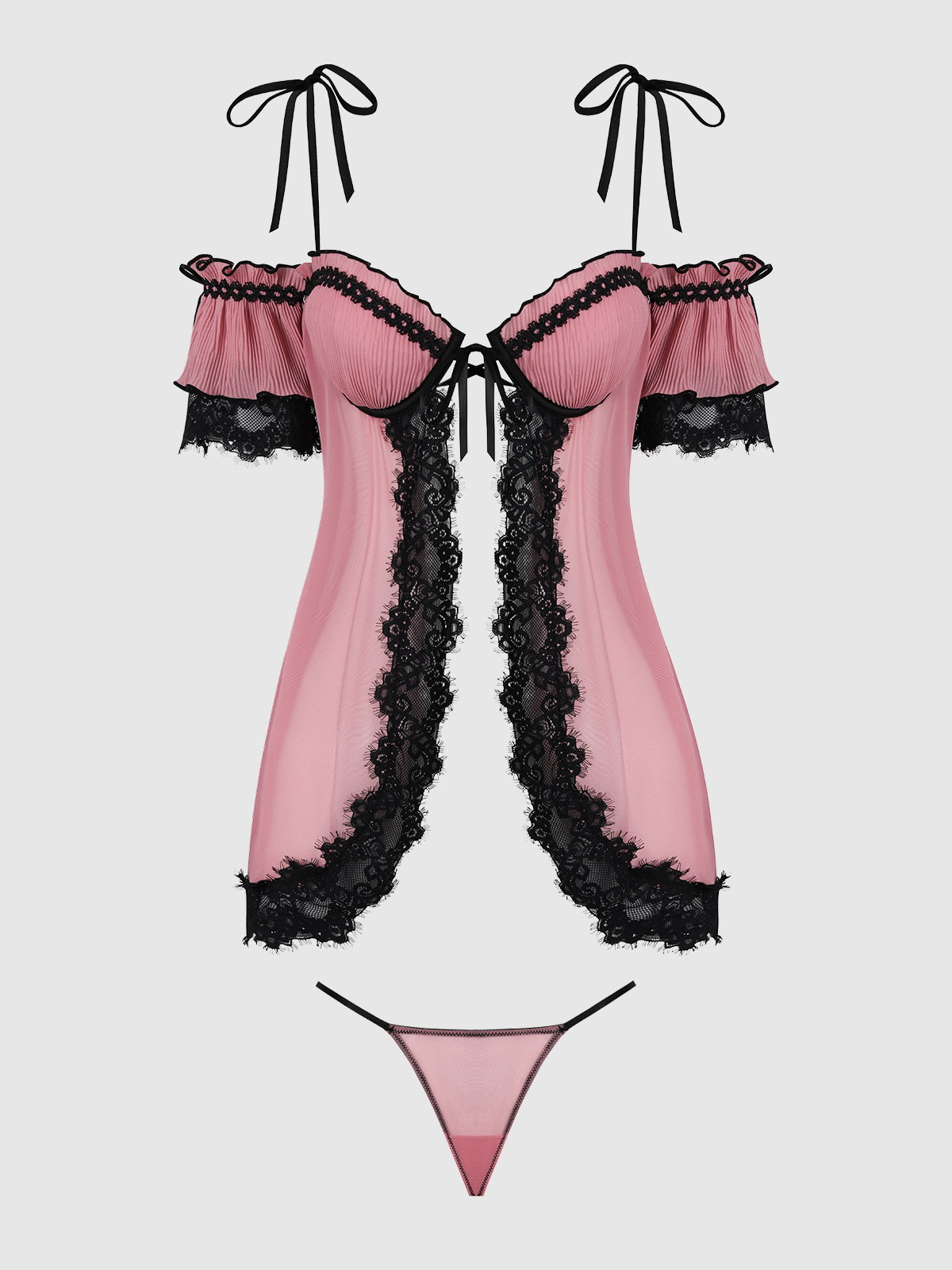 Esme Pleated Chiffon & Lace Underwire Babydoll Set