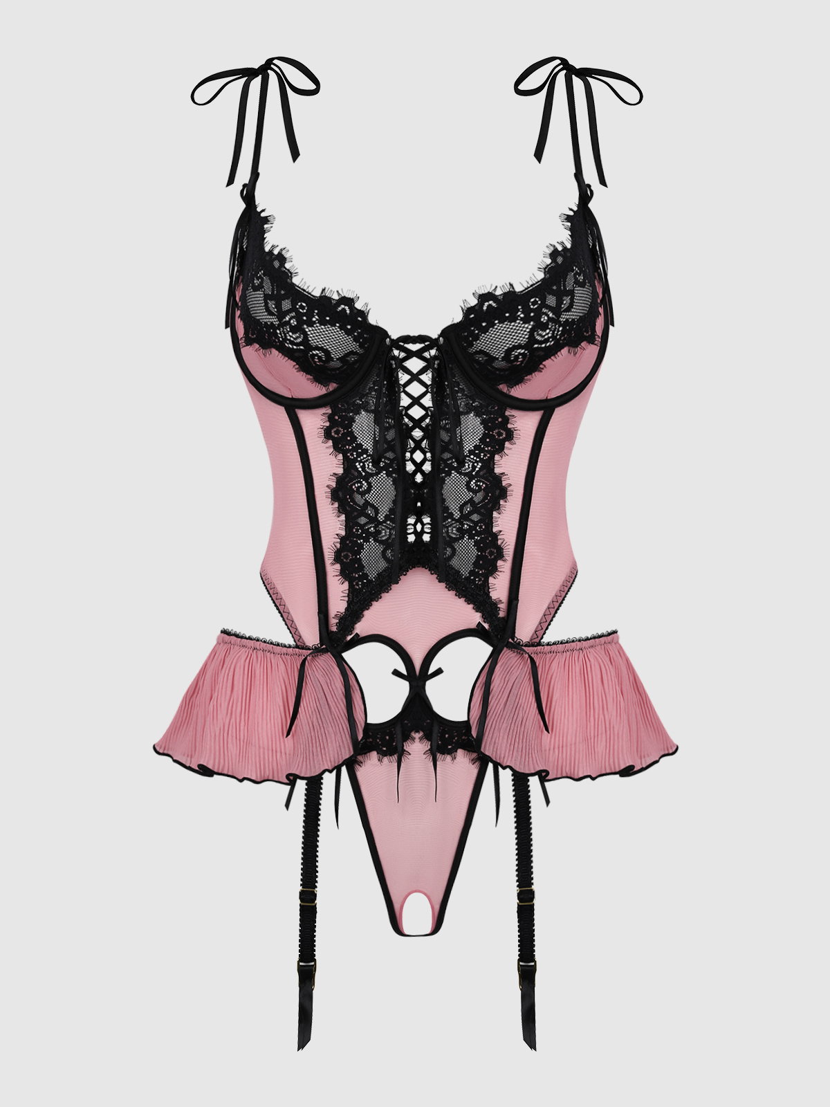 Esme Chiffon & Lace Crotchless & Open Back Teddy