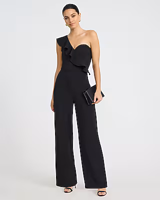 One Shoulder Ruffle Wide Leg Jumpsuit