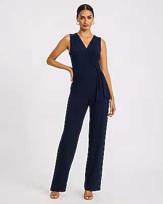 V-Neck Wrap Tie Waist Wide Leg Jumpsuit