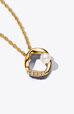 Organically Shaped Pavé Circle & Treated Freshwater Cultured Pearl Collier Necklace