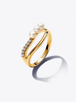 Treated Freshwater Cultured Pearl & Organically Shaped Double Band Ring