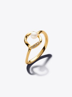 Organically Shaped Pavé Circle & Treated Freshwater Cultured Pearl Ring
