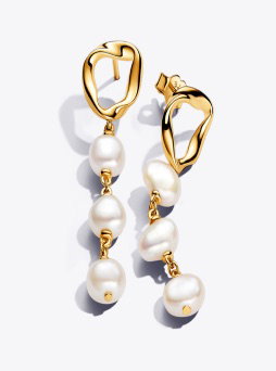 Organically Shaped Circle & Baroque Treated Freshwater Cultured Pearls Drop Earrings