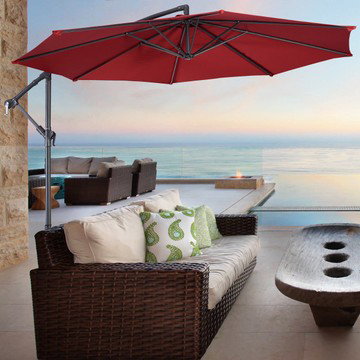 Costway 10' Hanging Umbrella Patio Sun Shade Offset Outdoor Market with Cross Base