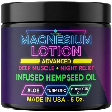 Magnesium Lotion for Sleep and Sore Muscles, Cramps, Restless Legs, Tingling-Infused with Hemp, Turmeric & Moroccan Oil