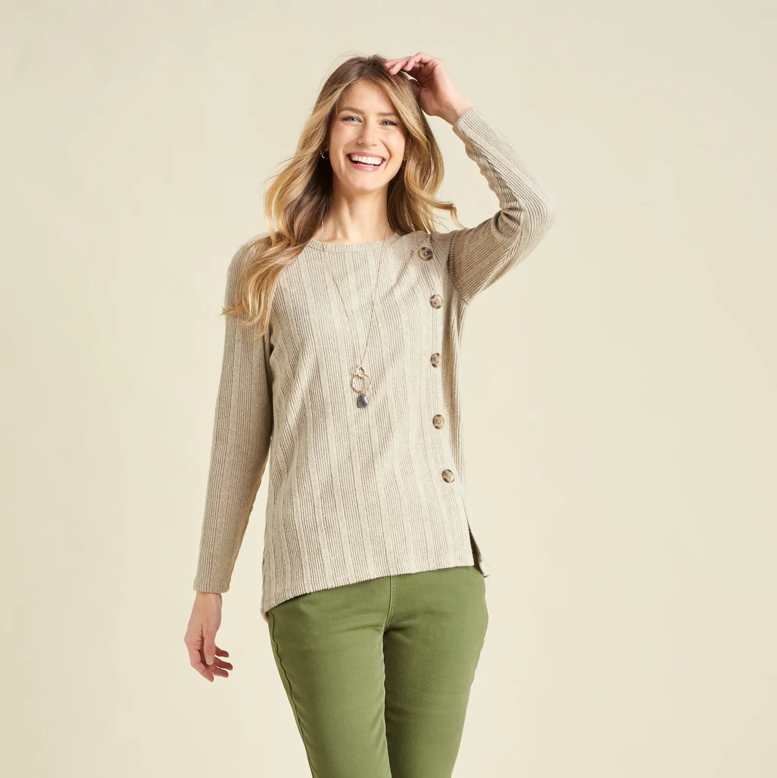 Image of Rib Knit Button Detail Long Sleeve Tee