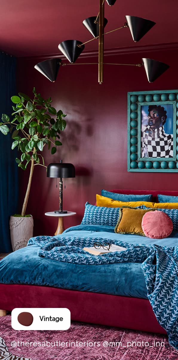 Bedroom featuring burgundy paint color Vintage