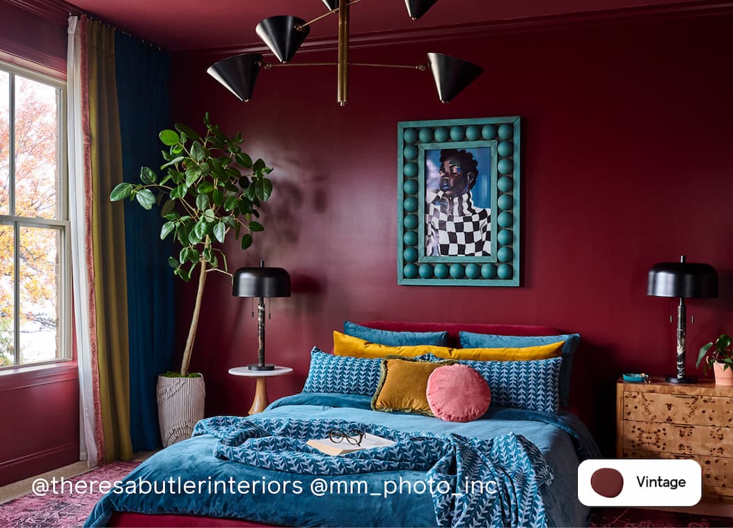 Bedroom featuring burgundy paint color Vintage