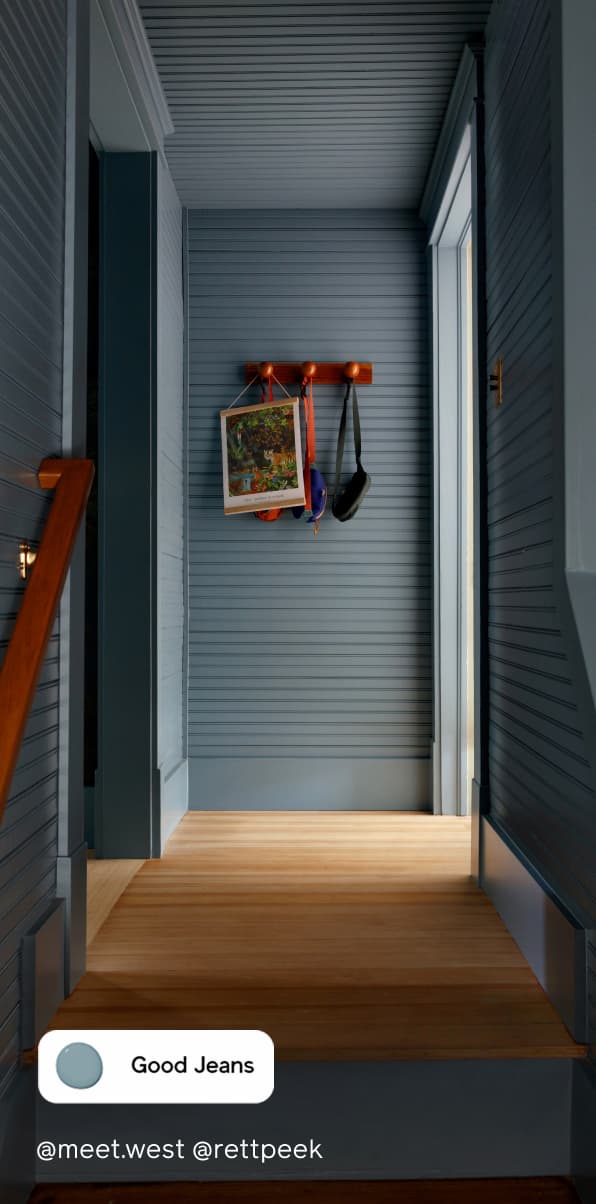 Hallway featuring denim blue paint color Good Jeans