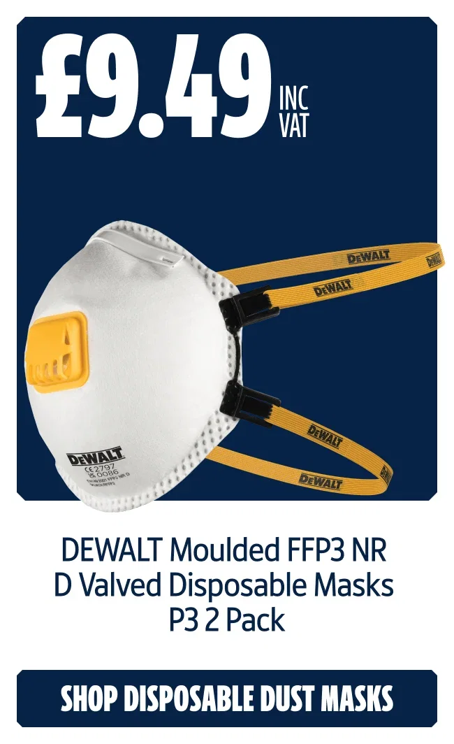 Only £9.49 inc VAT DEWALT Moulded FFP3 NR D Valved Disposable Masks P3 2 Pack. Shop Disposable Dust Masks.