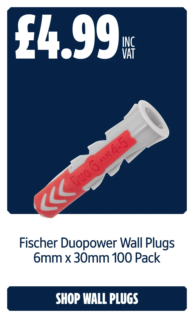 Only £4.99 inc VAT Fischer Duopower Wall Plugs 6mm x 30mm 100 Pack. Shop Wall Plugs.