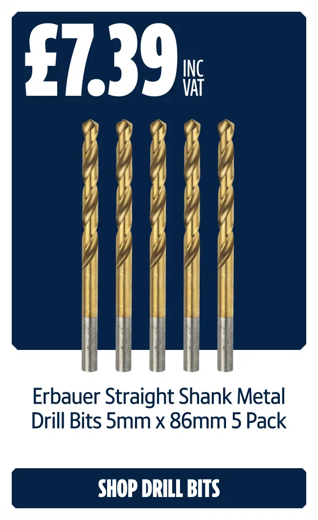 Only £7.39 inc VAT Erbauer Straight Shank Metal Drill Bits 5mm x 86mm 5 pack. Shop Drill Bits.