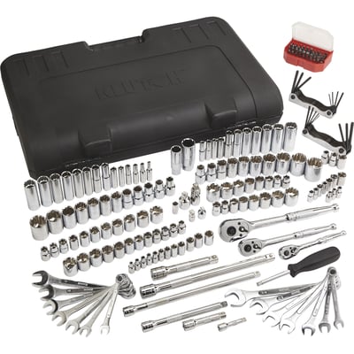 Klutch SAE/Metric Mechanic's Tool Set, 1/4in., 3/8in. and 1/2in. Drive, 189-Pc.