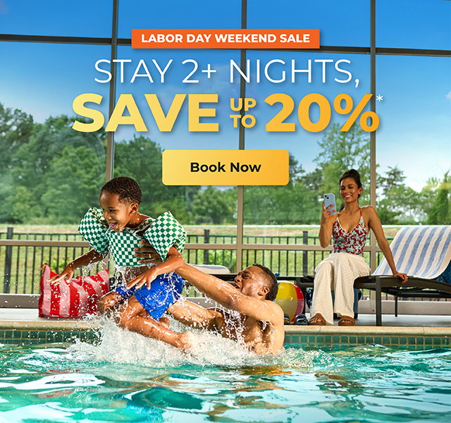 Image of a family in a hotel pool enjoying the day. Save up to 20% on your stay of 2+ nights when you book by September 7.