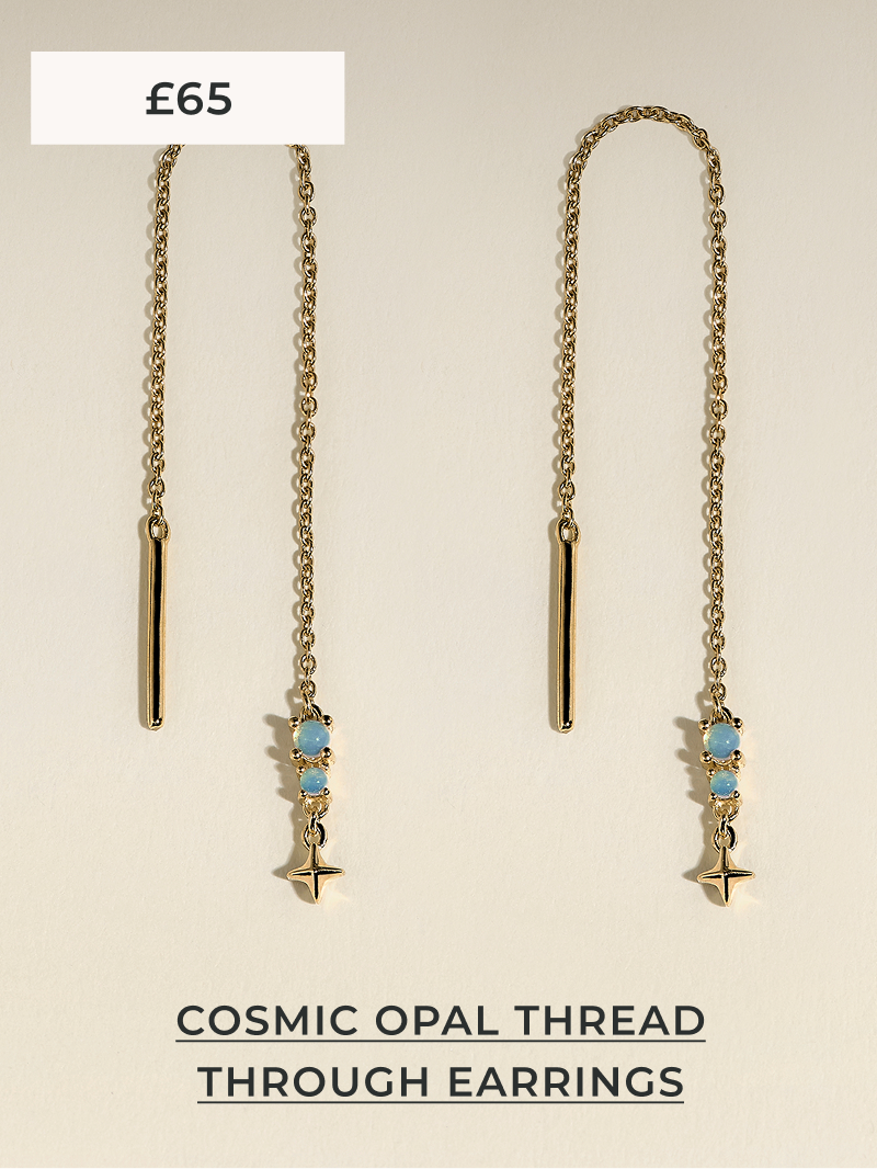 Cosmic Opal Thread Earrings in Gold