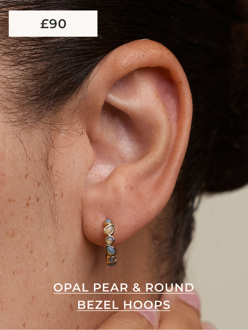 Opal Bezel Hoops in Gold