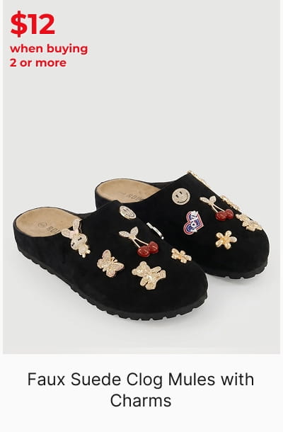 Shop Faux Suede Clog Mules with Charms