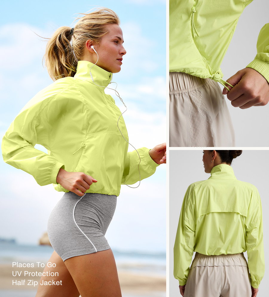 Places To Go UV Protection Half Zip Jacket in Electric Lime